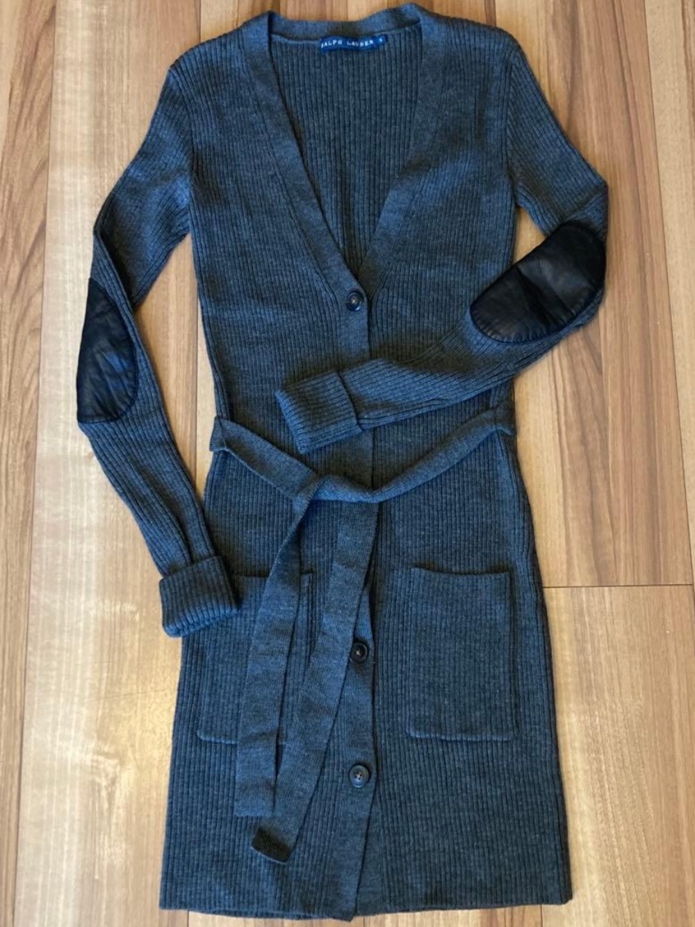 Ralph Lauren Vintage gray merino wool ribbed knit button up longline cardigan S